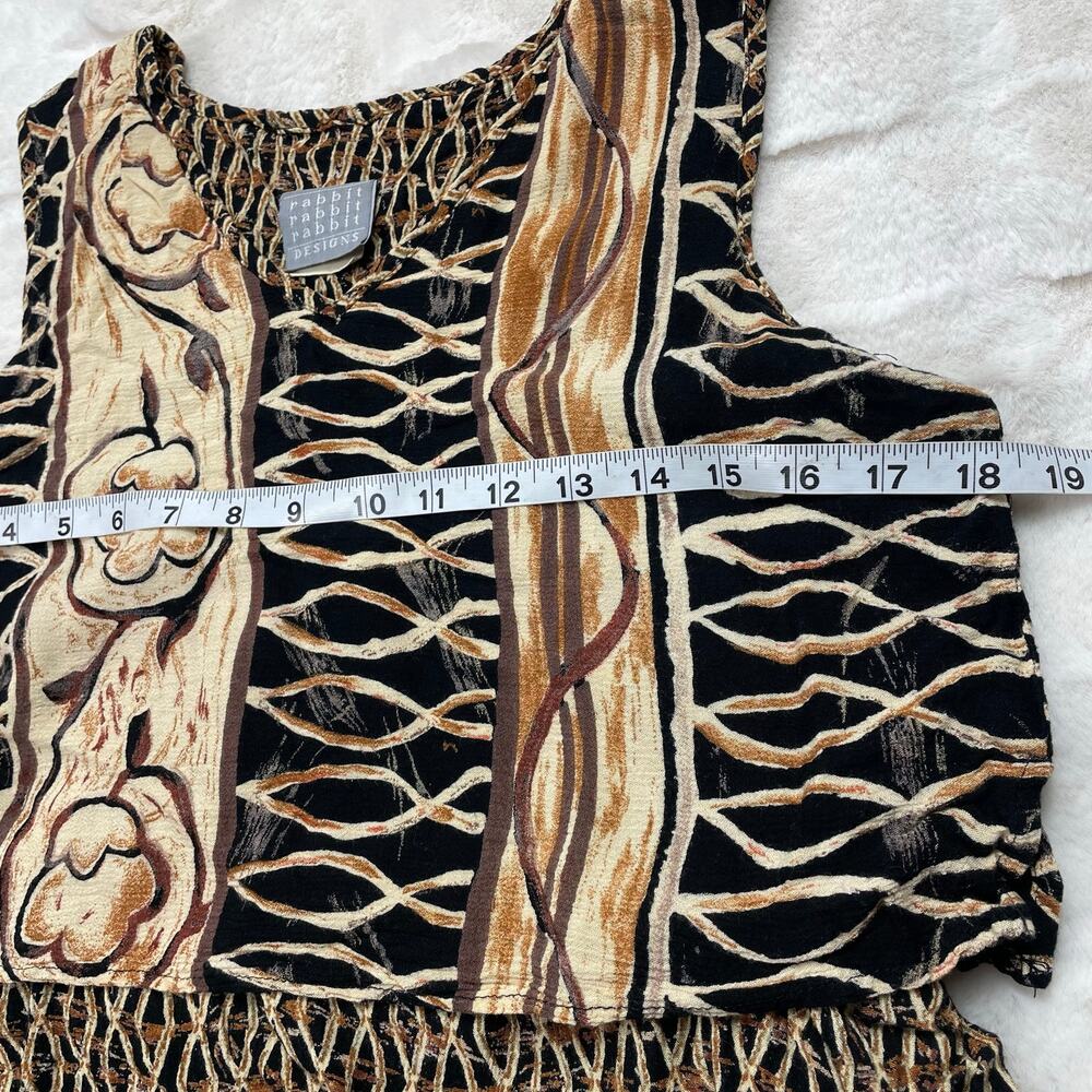 🔥 90s Rabbit Rabbit Rabbit Geometric Abstract Print Boho Tribal Safari Dress 10 - Picture 12 of 14
